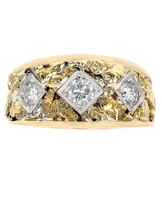 Diamond Nugget Style Tapered Ring in White and Yellow Gold